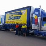 TLIC4006 Drive Multi‑Combination Vehicle training — multi‑combination truck on road with trailers.