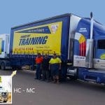 TLIC4006 Drive Multi‑Combination Vehicle training — multi‑combination truck with multiple trailers on road.
