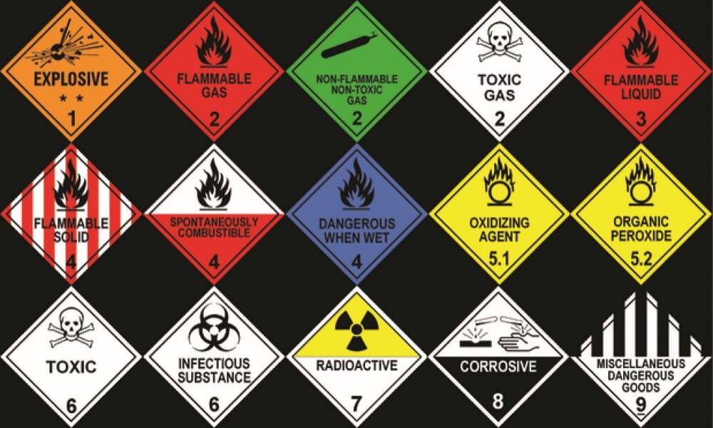 Heavy truck or tanker on a road displaying orange dangerous goods placards and hazard labels, illustrating the transport of hazardous materials under Australian Dangerous Goods regulations.