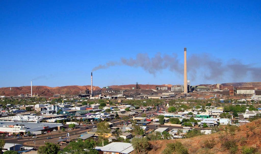 Aerial or street view of Mount Isa, a regional city in northwest Queensland known for its mining industry and outback landscape.